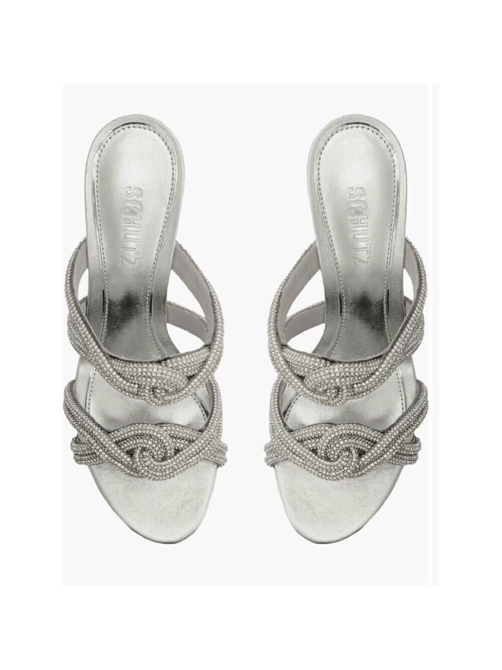 Schutz Women's Silver Jocelyn Mule Sandal with Crystal Embellishments 39.5 - Picture 3 of 5